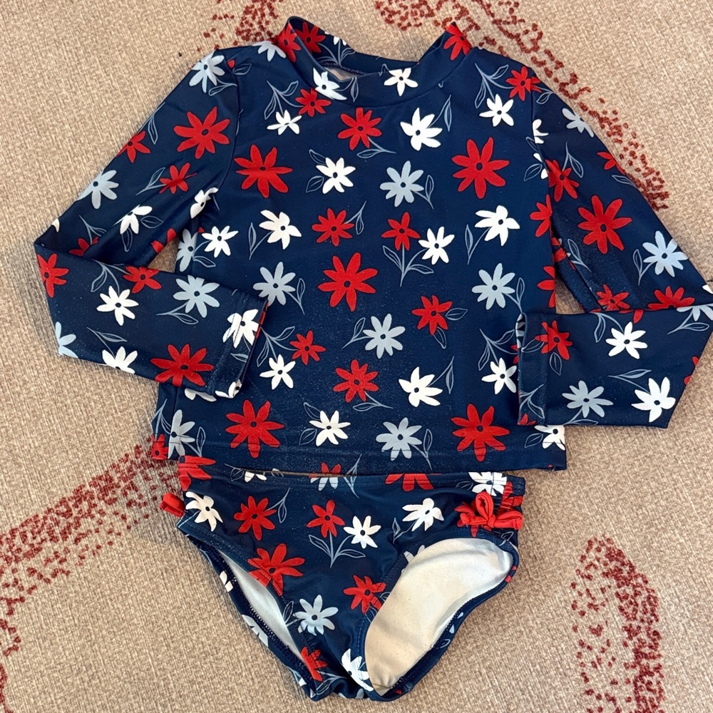 Carter's Navy and Red Floral Rashguard Set